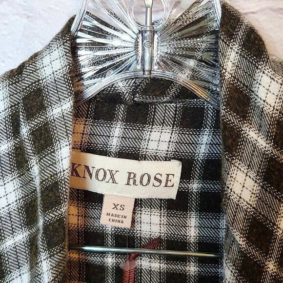 Knox Rose Plaid Flannel Shawl Cardigan - Fringe Hem, Tab Sleeves, Size XS, New - Picture 6 of 8